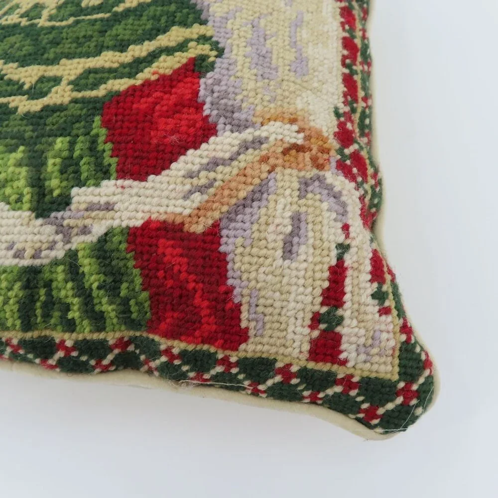 Wool Needlepoint Christmas Holiday Religious Angel 10.5in x 11.5in Pillow VTG